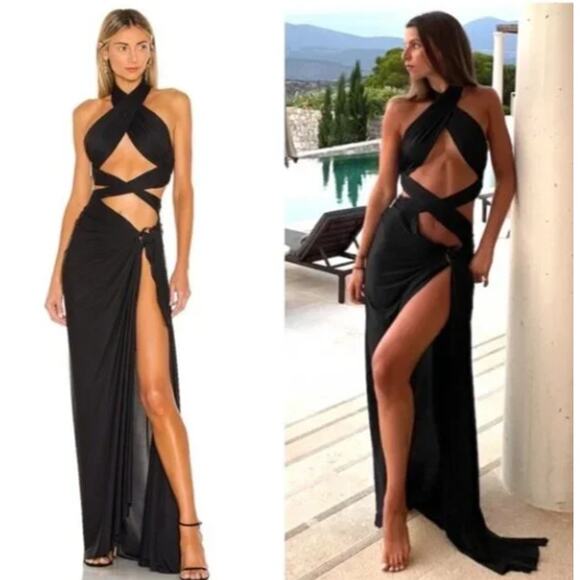 Bronx and Banco Cleopatra Small Black Maxi Dress Designer Gown Sexy Halter Dress - Picture 4 of 16